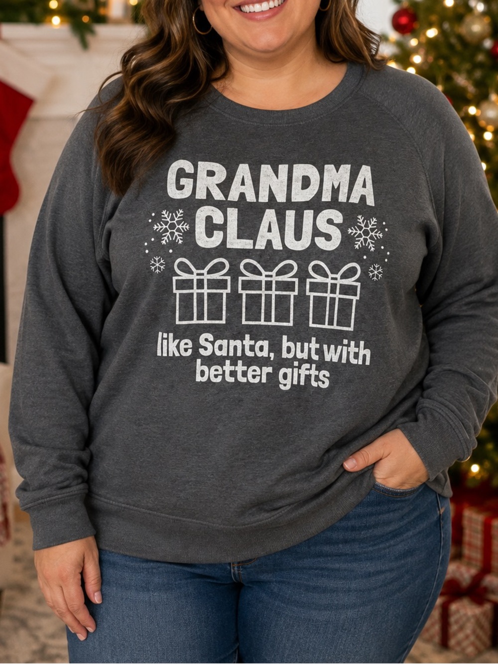 Instant Message Grandma Claus Christmas Sweatshirt Gray 2XL Holiday Graphic